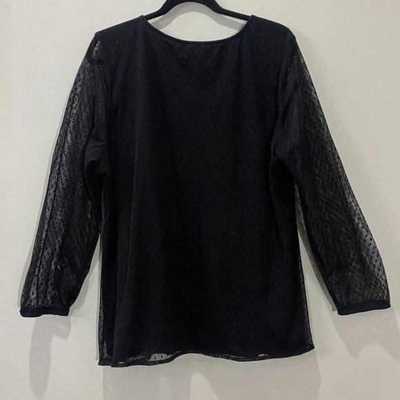 Chico's Top Women's Size 3 (16-18) Black Floral Embroidery Sheer Long Sleeves‎ - Picture 4 of 9